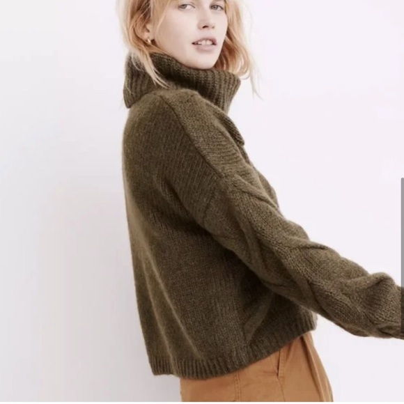 NWT Madewell Somervell Modern Cable Turtleneck Sweater, Size XS Olive Green - Picture 3 of 8